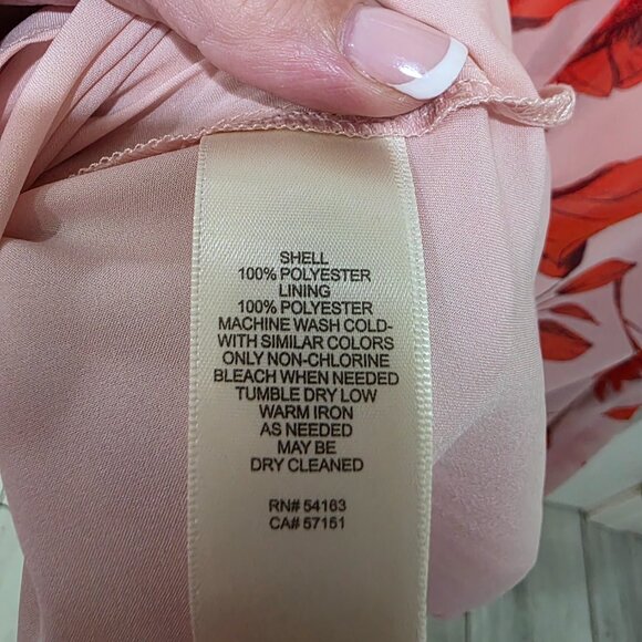 Eliza J Pink Floral Faux Wrap Midi Dress Size 6 Adjustable Straps Double Lined - Picture 10 of 10